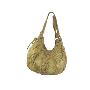 Cavalcanti Genuine Leather Snakeskin Print Hobo Shoulder Bag Yellow Brown Tassel